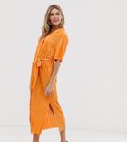 Another Reason Belted Midi Shirt Dress With Side Splits - Orange