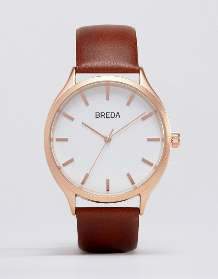 Breda Meter Brown Leather Watch With Gold Face - Brown