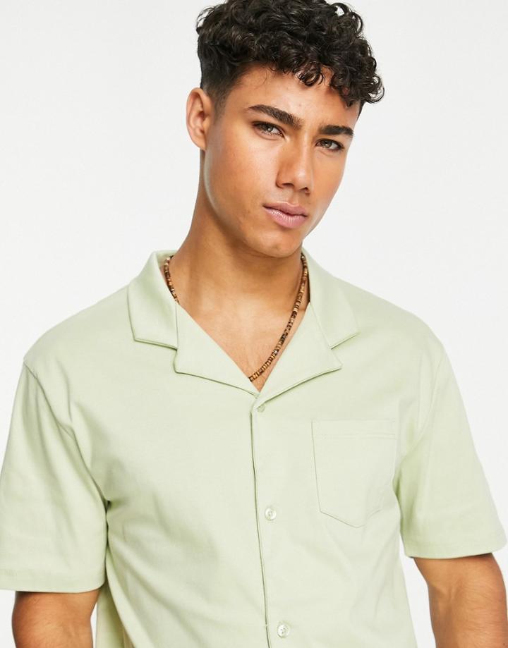 River Island Short Sleeve Jersey Shirt In Sage-green