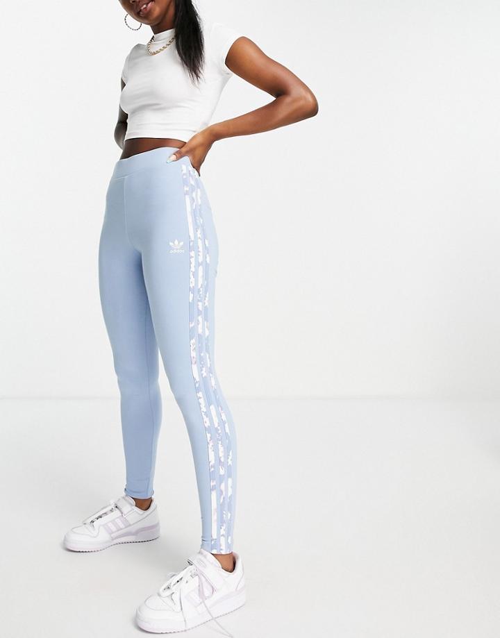 Adidas Originals Leggings In Blue With Flower Print-blues