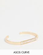 Asos Design Curve Cuff Bracelet With Baguette Crystal In Gold Tone