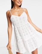 Topshop Broderie Tiered Mini Beach Dress In White