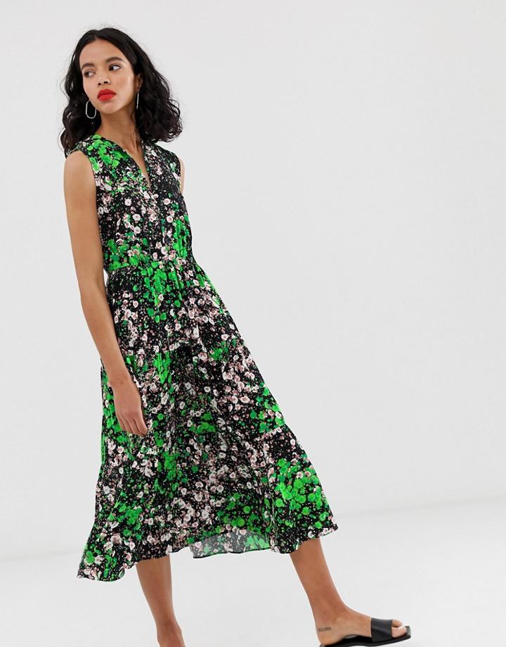 & Other Stories Sleeveless Midi Smock Dress In Floral Print - Multi