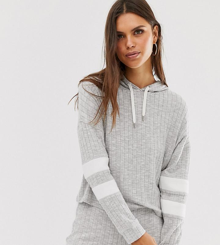 Micha Lounge Cropped Hoodie In Rib Two-piece - Gray