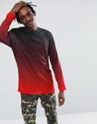 Asos Longline Long Sleeve Raglan T-shirt With Ombre Dip Dye - Red