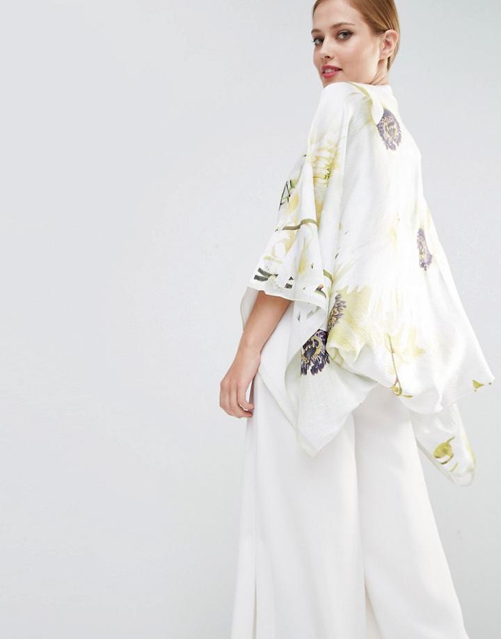 Ted Baker Lavita Pearly Petal Silk Cape - White Print