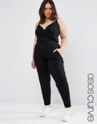 Asos Curve Cami Wrap Jumpsuit With Peg Leg - Black