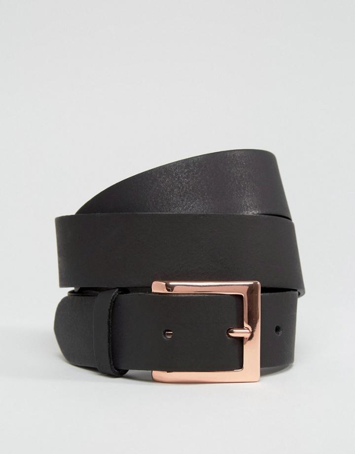 Asos Leather Rose Gold Buckle Waist And Hip Belt - Black