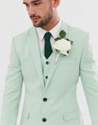 Asos Design Wedding Super Skinny Suit Jacket In Green Cross Hatch - Green