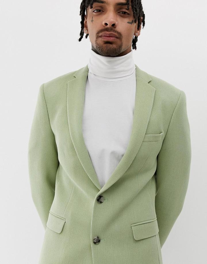 Asos Design Super Skinny Blazer With Waffle Texture In Mint Green - Green