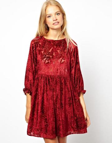 Asos Smock Dress With Velvet Burnout