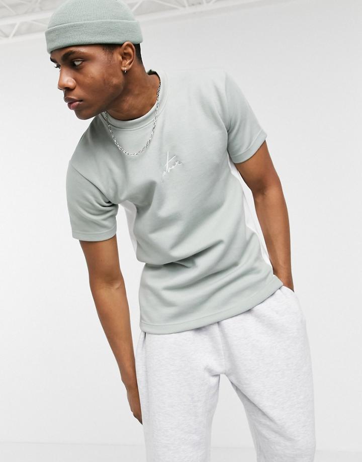 The Couture Club Paneled Pique Slim Fit T-shirt In Silver Khaki-grey