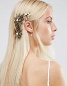 Asos Occasion Metal Flower Side Hair Clip - Gold