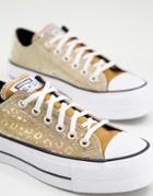 Converse Chuck Taylor All Star Ox Lift Glitter Leopard Platform Sneakers In Saturn Gold