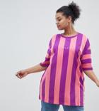 Puma Exclusive To Asos Plus T-shirt In Bold Pink And Purple Stripe - Pink