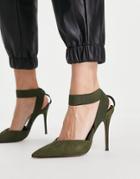 Asos Design Pantha Elastic High Heel Shoes In Khaki-green