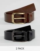 Smith And Canova 2 Pack Leather Belt In Black And Brown - Black