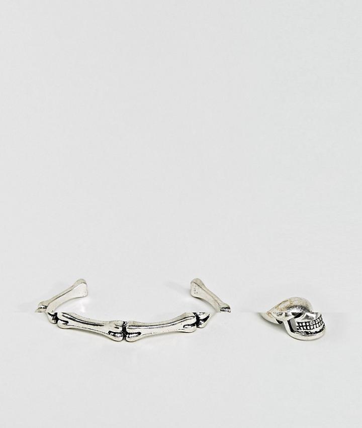 Asos Bangle And Ring Pack With Skull Design - Silver