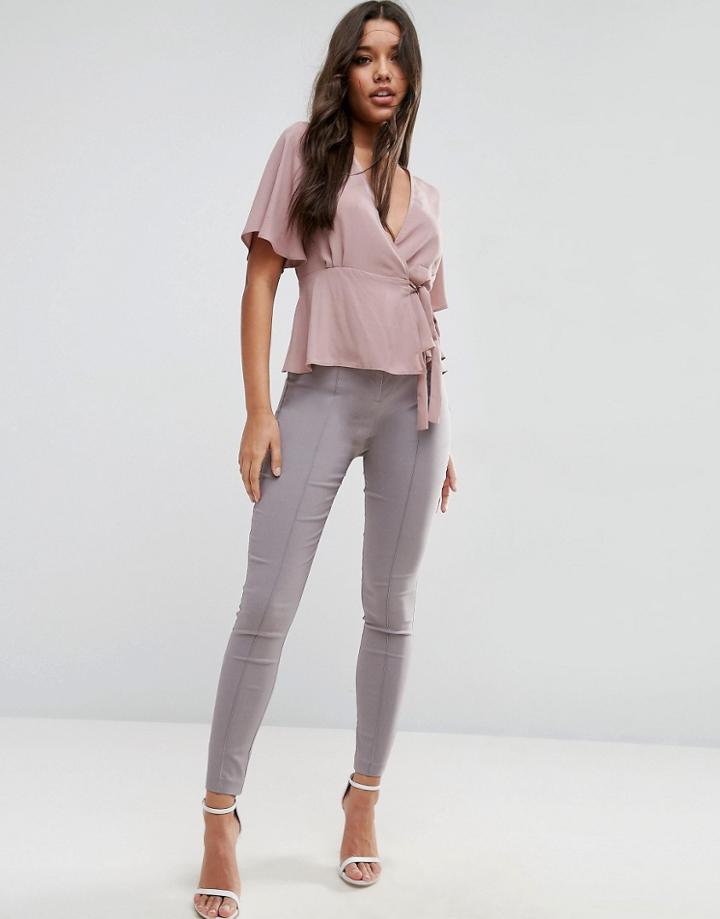 Asos High Waist Pants In Skinny Fit - Pink