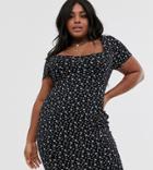 Daisy Street Plus Mini Dress With Scoop Neck In Vintage Ditsy Floral Print-black