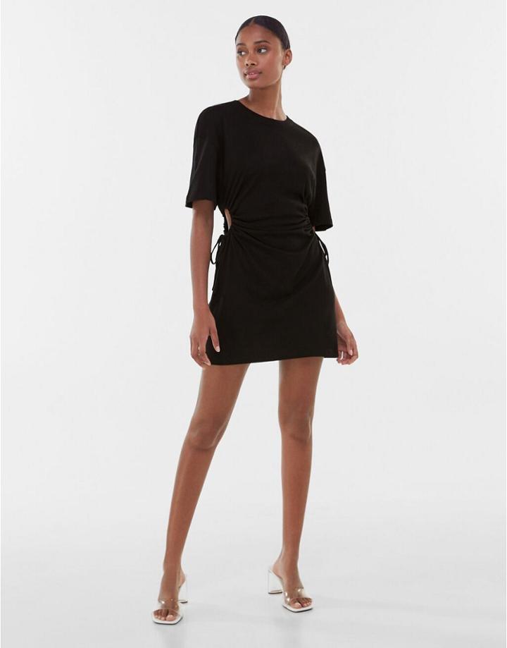 Bershka Side Cut Out T-shirt Dress In Black