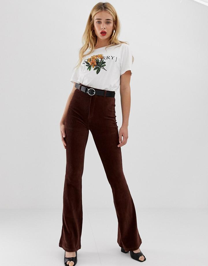 Stradivarius Cord Kickflare Pants In Brown - Green