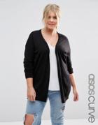 Asos Curve Swing Cardigan With Elbow Patches - Black