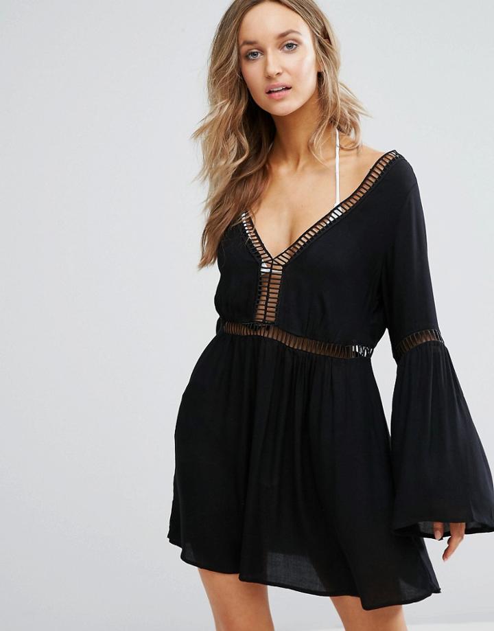 New Look Ladder Detail Beach Caftan - Black