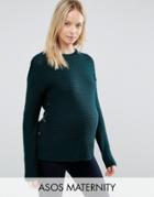 Asos Maternity Sweater In Wool Mix With Button Detail - Green