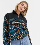 Ellesse Half Zip Sweatshirt In Geo Print Fleece-black