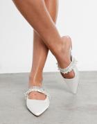 Asos Design Love Embellished Mules In Ivory-white