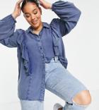 Yours Ruffle Detail Denim Shirt In Blue