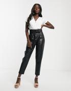 New Look Leather Look Paperbag Pants In Black