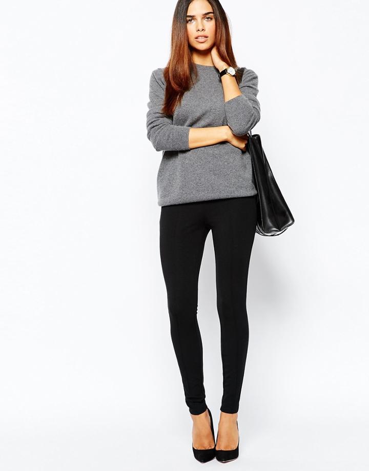 Warehouse Piped Ponte Detail Leggings - Black