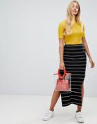 Only Abbie Stripe Split Side Maxi Skirt - Black