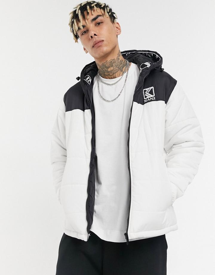 Karl Kani Og Block Hooded Puffer Jacket In White