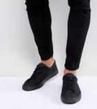 Asos Wide Fit Lace Up Sneakers In Dark Denim - Black