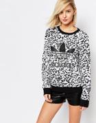 Adidas Orginals Sweatshirt With Trefoil Logo In Inked Print - Multi Color