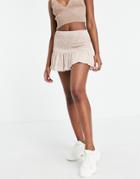 Motel Button Front Cut Out Crop Top In Brown Space Mesh