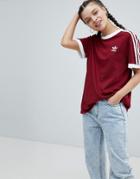 Adidas Originals Adicolor Three Stripe T-shirt In Burgundy - Red