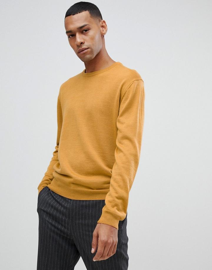 Moss London Merino Crew Neck Sweater In Mustard - Yellow