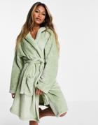 Topshop Ribbed Hooded Raglan Robe-green