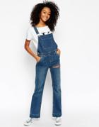 Asos Denim Overall Flare With Thigh Rip - Blue