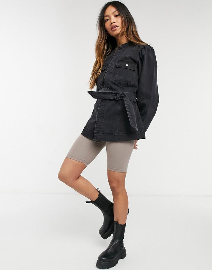 Vero Moda Belted Denim Jacket With Drop Sleeves In Black