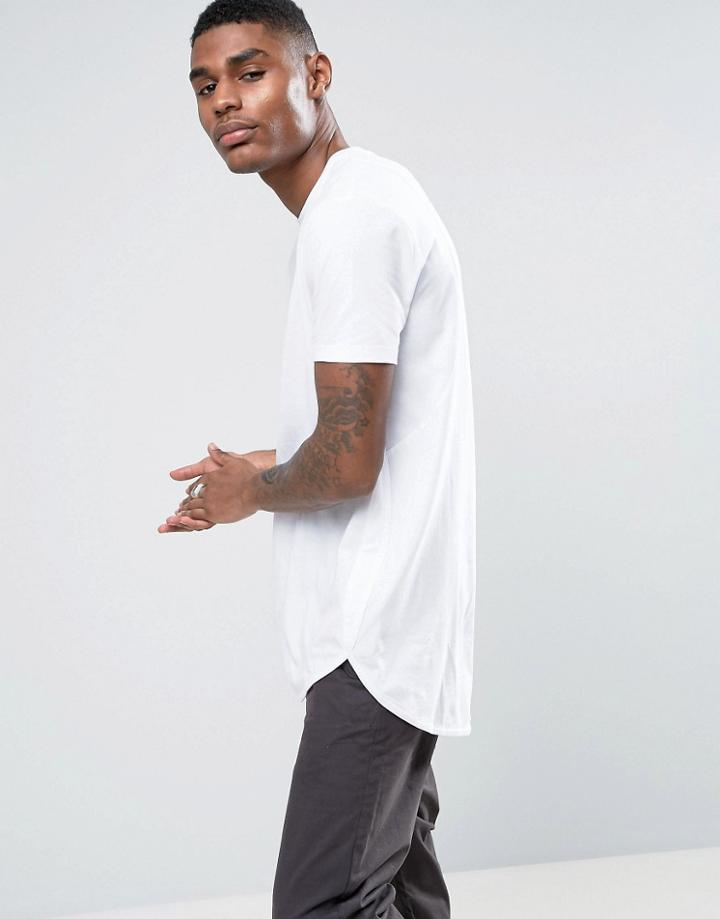 Asos Super Longline T-shirt In White With Scoop Hem - White