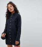 Asos Design Tall Denim Shirt Dress With Deep Cuff In Washed Black - Black