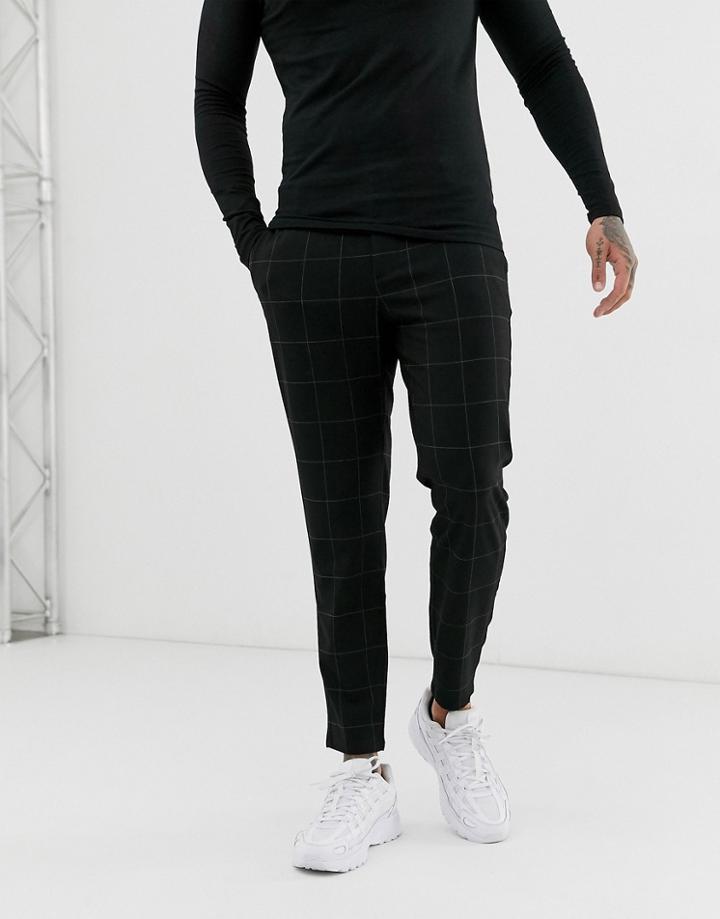 Bershka Skinny Cropped Pants In Light Black Check