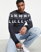 Jack & Jones Originals Christmas Sweater In Navy