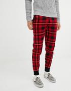 Asos Design Knitted Joggers In Red Check - Red