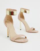 Asos Design Hydroid Barely There Block Heeled Sandals - Beige